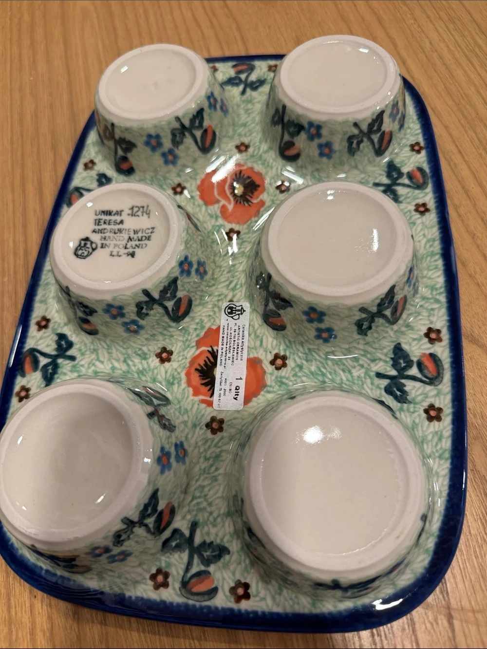 Unikat Polish Pottery Stoneware Muffin Pan 11.5 in. U1274